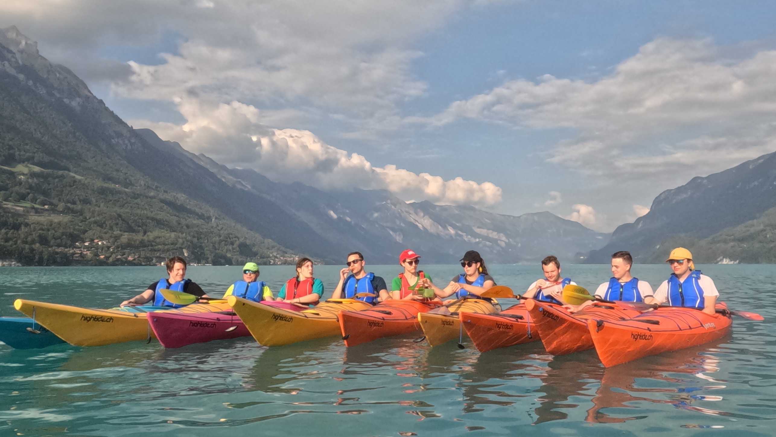 Chen aroup at group outing 2023, kayaking on Lake Brienz